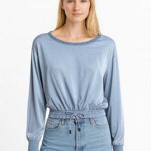 Emporio Armani Light Blue Satin Drawstring Blouse – Elegant Designer Top